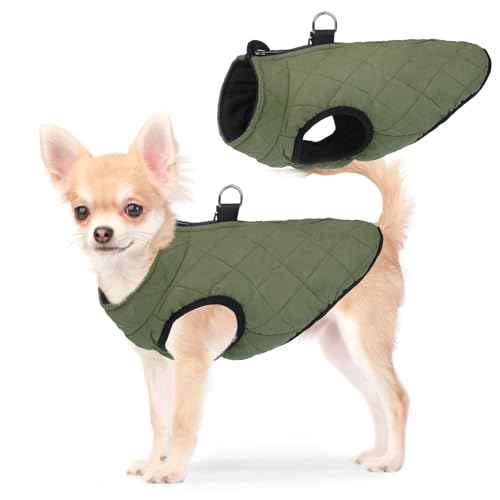 Image of SCENEREAL Winter Dog Vest Coat with Harness Built in | Warm Puppy Jacket for Small Dogs, Cold Weather Coat with Zipper, Fleece Puffer Vest Windproof Snow Clothes