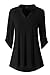 Zattcas Womens Floral Printed Tunic Shirts 3/4 Roll Sleeve Notch Neck Tunic Top,Solid Black,X-Large