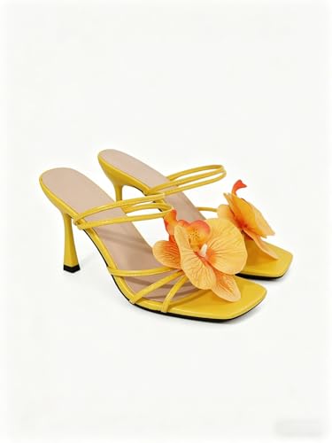 Image of MakeMeChic Women's Open Toe Floral Kitten Heels Flower Summer Beach Sandals