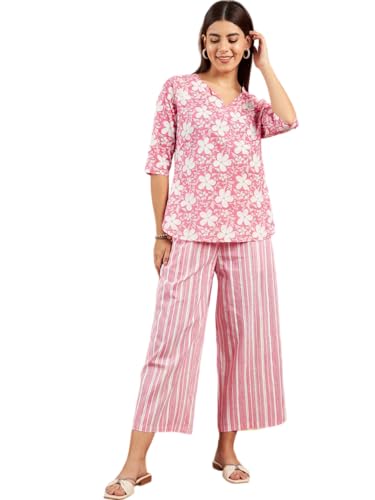 Image of Modeve Women Printed Cotton Night Suit Set with Pyjama /Pallazo Women Lower || Women Pyjama || Lounge Pants II Night Wear