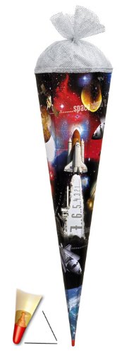 Preisvergleich Produktbild Unbekannt Schultüte - Space 22 cm - mit Tüllabschluß - Zuckertüte Roth Weltraum Raumschiff Rakete All Mond Raumfahrt