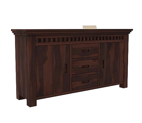 Image of SHIKHA WOOD CRAFT Sheesham Wood Sideboard Cabinet with 3 Drawer and 2 Door Storage for Living Room Home and Office (Walnut Finish)