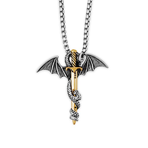 Collier dragon et épée en acier gothique unisex punk