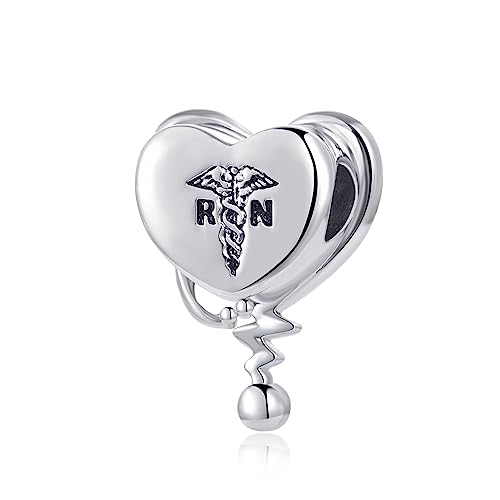 Abalorio de enfermera estetoscopio RN corazón cobre accesorio pulseras Pandora charm médico 4