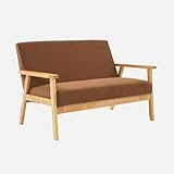 Piétements arrière compas sweeek - Banquette canapé 2 Places en Bois et Tissu Velours côtelé Coloris Marron. Isak. L 114 x P 69.5 x H 73cm
