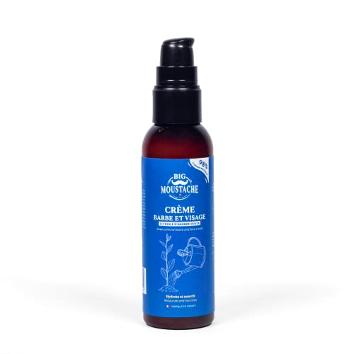 Crème hydratante barbe et visage homme 98% naturelle de Big Moustache - Fabriquée en France - Beurre de Karité et Huile d'amande douce - Soin barbe et moustache - 75 ml Cover
