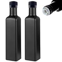 mikken 2 x Ölflasche 250 ml mit Ausgiesser Ölspender Glasflasche schwarz inkl. Etiketten