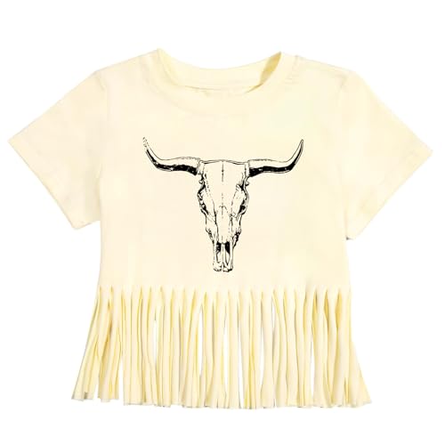 Girls Western Fringe Shirt Long Live Cowgirls Country Rodeo Shirts Kids Cow Skull Graphic Tees Tassel Fringe Tops