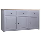 【Spécifications du produit】Couleur: gris et couleur bois naturel. Matériau : bois de pin massif. Dimensions : 135 x 40 x 80 cm. Avec 3 tiroirs et 3 portes. Facile à nettoyer.