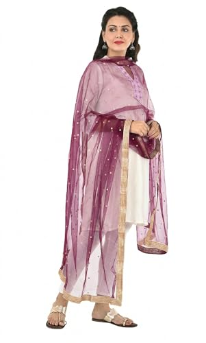 Image of YOUTHQUAKE Women's Net Embroidered Full Size Dupatta With 4 Side Golden Lace