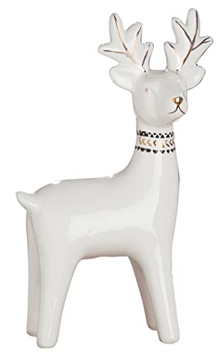 dekojohnson Décoration de Noël - Cerf - Renne debout - Renne - Chevreuil - Naturel - Classique - Blanc - Or - 8 x 12 cm - Pour l'intérieur et l'extérieur Cover