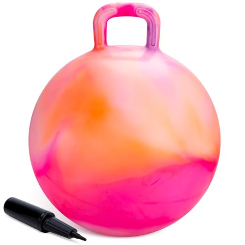 U&C Planet 45cm Hüpfball Sprungball mit Griff, 100 KG belastbar Space Hopper mit Luftpumpe Spielzeug für Kinder 3-6 Jahre Drinnen & Draußen, Lernspielzeug für Balance & Koordination, Wolke orange