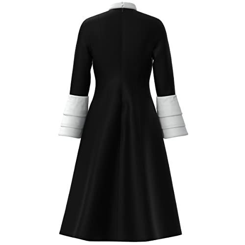 Church Clergy Dress for Women Minister Spring/Autumn A Line Long Sleeve Black White Patchwork Dress with Tab Collar4