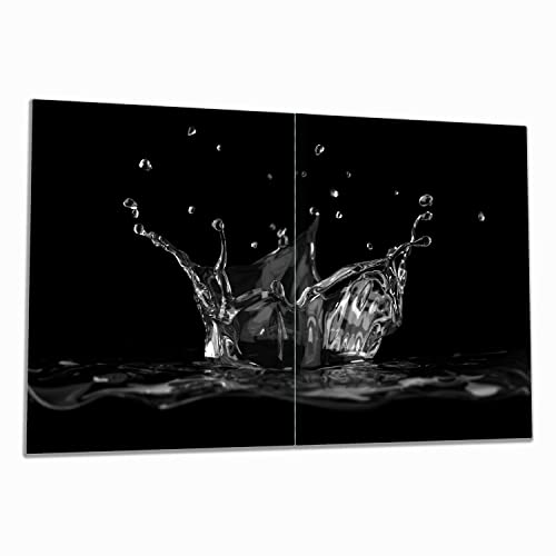 Wallario Herdabdeckplatte/Spritzschutz aus Glas, 2-teilig, 80x52cm, für Ceran- und Induktionsherde, Aufspritzendes Wasser Schwarz-Weiß