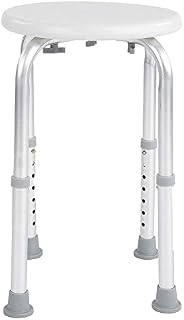 Shower Stools for Elderly, Shower Stools To Sit On Folding Shower Seat Plastic Seat For Shower, Round Shower & Bath Stools Aluminum Alloy Non-Slip Shower Chair, 7 Holes Height Adjustable 37-52.5cm