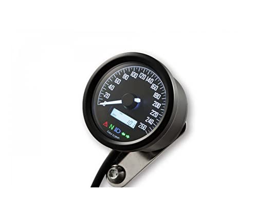 compatible avec/remplacement pour DAYTONA Digital compteur vitesse, VELONA 2, noir case, rond D. 60 mm, up to 260 km/h, avec support