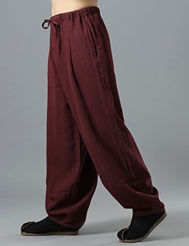 NFYM Men's Casual Cotton Linen Kung Fu Pants Elastic Waist Drawstring Loose Fit Spring Bloomers Trousers4