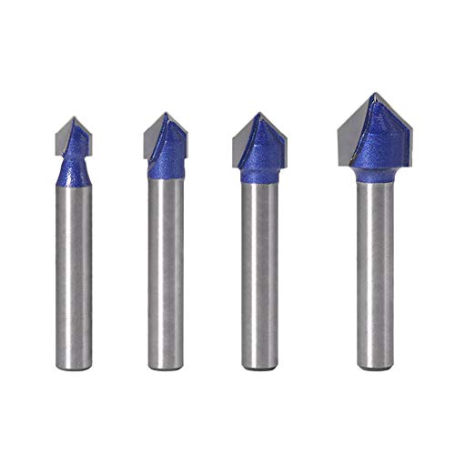 Gasea 4pcs 1/4 Inch Shank 90 Degree V Groove Router Bit Set CNC Engraving V Grooving Woodworking Milling Cutter Tool 1/4 5/16 3/8 1/2