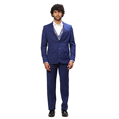 Image of Park Avenue Men's Regular Fit Poly Viscose Blend Notch Lapel Checks Pattern Full Sleeve Dark Grey Formal Suit