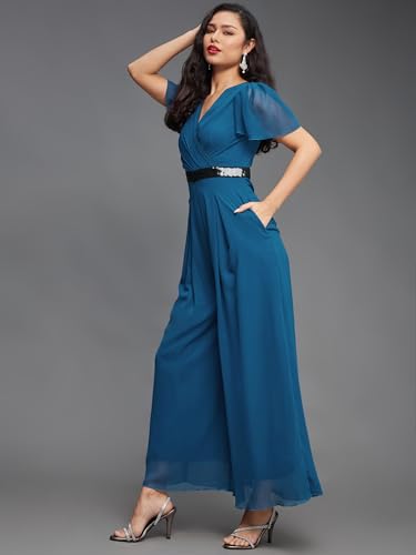 Miss Olive Women's Halter Neck Sleeveless Striped Pleated (Plus Size) Jumpsuit (MOSS21F01-14-229-06, Royal Blue, XL)