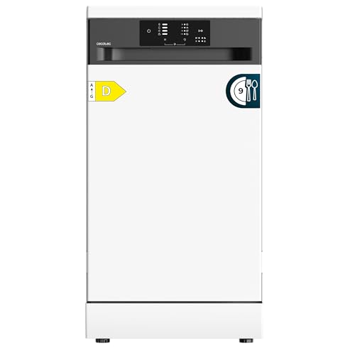 Cecotec Lavavajillas Independiente de 45 cm Bolero Aguazero 4350. 9 Cubiertos, 4 Programas, Clase D, Motor Inverter Plus Duo, Panel Touch, Autoclean, Delay Start, Cesta para Cubiertos, Blanco