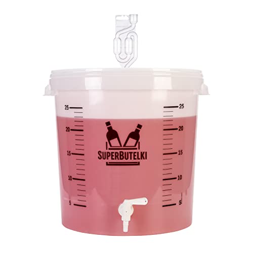 SUPERBUTELKI.PL Cubo de fermentación de 30 L con escala, tubo de fermentación y grifo de drenaje. Cubo ligero con tapa para fermentación de vino, cerveza y fermentación en casa. Perfecto para