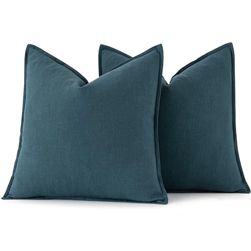 Image of MIULEE Decorative Linen Euro Sham Pillow Covers 24x24 Blue Boho Farmhouse Neutral Couch Throw Pillows for Bed Pack of 2 Accent Coastal Modern Pillowcase Summer Sofa Livingroom Home Decor