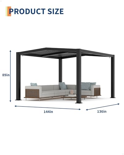 Image of GarveeLife Louvered Pergola 11 ft x 13 ft, Outdoor Pergola with Adjustable Louvered Roof, Reinforced Aluminum Frame, Integrated Drainage System, Hardtop Gazebo for Patio, Deck, Gray