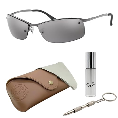 Image of Ray-Ban RB3183 Rectangle Shaped Sunglasses for Men with Official RAYBAN Eyewear Kit