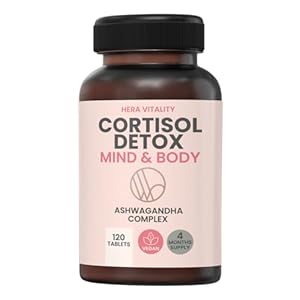 Cortisol Detox, Mind and Body Cortisol Reducing Supplement 1000mg Ashwagandha,120 Tablets to Lower Stress & Anxiety, Balance Adrenal Hormones, Reduce Fatigue, Increase Focus and Energy. HERA Vitality