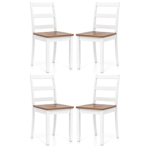 Image of COSTWAY Dining Chairs Set of 4, Mid-Century Modern Wooden Chairs, White