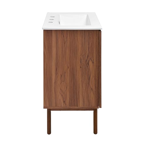 Image of Classe 24 in. Brown Oak Bathroom Vanity with White, 3-Hole Ceramic Sink Top