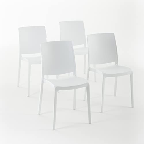 RATTATAN Carmen Lot de 4 chaises empilables, en résine renforcée de fibre de verre, pour l'intérieur et l'extérieur, blanches
