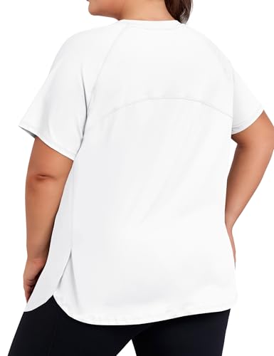 COOTRY Plus Size Workout Tops for Women Short Sleeve Athletic T Shirts Breathable Running Yoga Gym Tee with Side Slits2