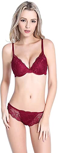 Image of UNITRUST Designer Women's Bra and Panty Set Lace Push Up Solid Lingerie Set