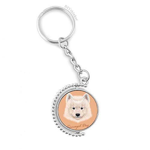 Chien samoyède blanc porte-clés rotatif multicolore en métal 3 x 9 cm