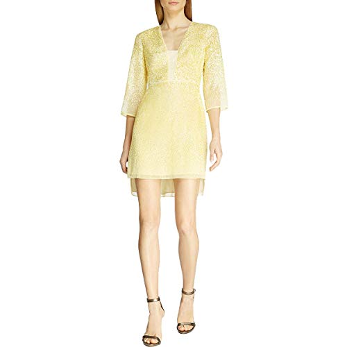 Halston Heritage Women s Sequined High-Low Caftan Mini Dress Yellow Size 4