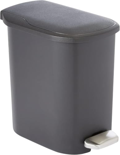 Image of Amazon Basics Compact Plastic Bathroom Trash Can with Soft-Close Lid,Hands-Free Foot Pedal,Removable Inner Bucket,6 Liters,Black,(Pack of 6)