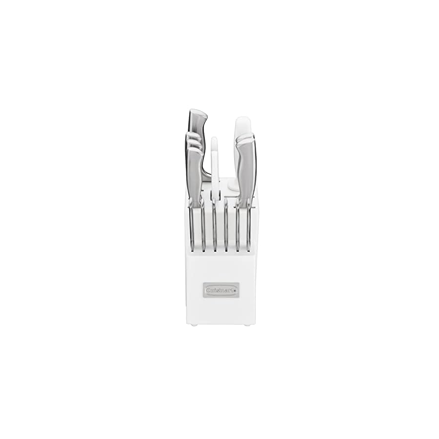 Cuisinart Block Knife Set, 15pc Cutlery Knife Set with Steel Blades for Precise Cutting, Lightweight, Stainless Steel Durable & Dishwasher Safe, White