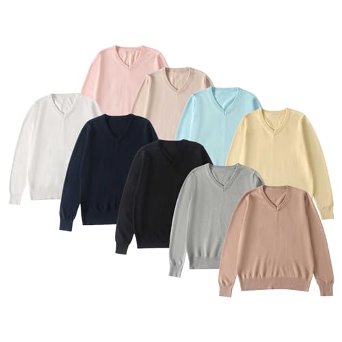 Girls Boys School Uniform Sweater Knit Pullover for Kids Soft Cotton Long Sleeve V-Neck Sweater Toddler Fall Winter Clothes