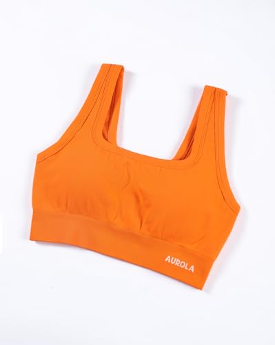 Image of AUROLA Power Womens Square Back Basic Sports Bra - Square Neck Padded Low Impact Yoga Bra Workout Crop Top