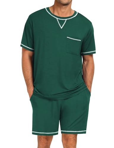Image of SWOMOG Mens Pajamas Set Summer Sleepwear Short Sleeve Pjs Set Soft 2 Piece Lounge Set Comfy Loungewear with Pockets