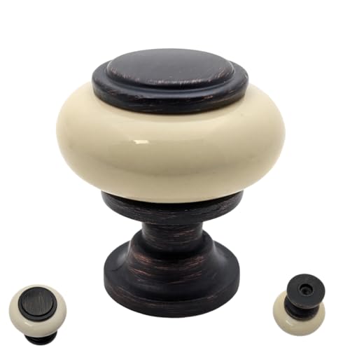 DIY Decor Hub - 10 pcs Oil-Rubbed Bronze with Beige Ceramic Round Cabinet Knobs for Dressers, Cabinets & Drawers