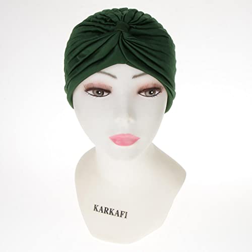 AMLESO Chapéu de quimioterapia noturno turbante plissado hijab para mulheres, Verde, as described