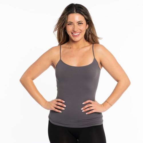 Image of Malibu Sugar Womens Camisole Tank Tops - Seamless Fitted Spaghetti Strap Cami Stretch Basic Womens Camisole for Layering XS-M