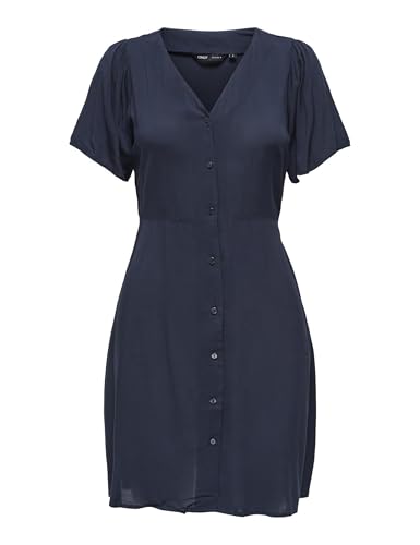 Robe avec boutonnière et ceinture à nouer ONLY en textile léger bleu nuit
