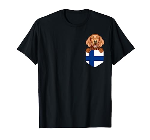 Finland Flag Irish Setter Dog In Pocket T-Shirt