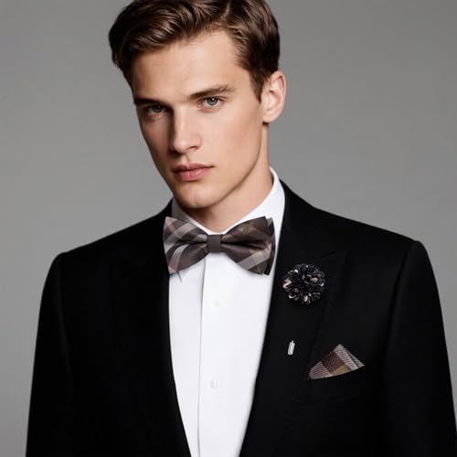 Image of Hi-Tie Bow Ties for Men Pre-Tied Pocket Square with Cufflinks Mens Bowtie Sets for Wedding Formal Party