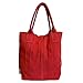 Modarno Bolso shopper para mujer de piel auténtica de ante con flecos más estuche para joyas del mismo color Imagen de Modarno Bolso shopper para mujer de piel auténtica de ante con flecos más estuche para joyas del mismo color