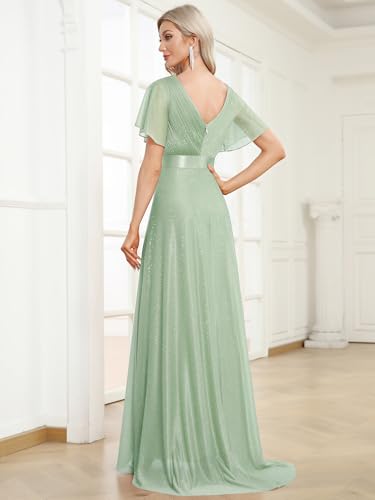 Image of Ever-Pretty Women's Summer Glitter Formal Dresses Evening Gown V Neck Short Sleeves Floor Length Mother of Bride Dress 50159